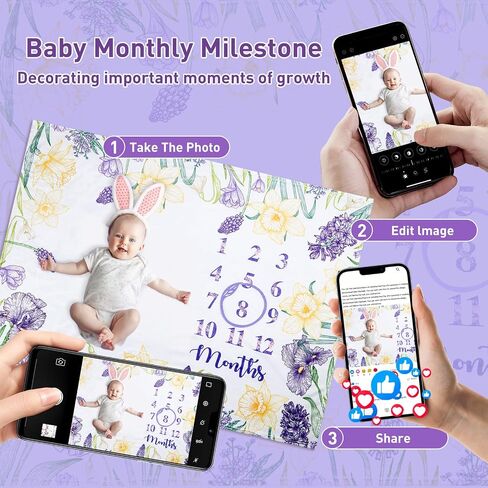 Boho Baby Monthly Milestone Blanket Purple Lavender Swaddle Blanket Growing Gender Reveal Gift Photo Props Girl Bohemian Blanket Mom-to-Be Gift Ideas Christening Gift 40"x50" in Kuwait