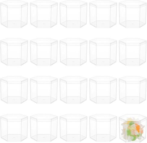 BENECREAT 20 Packs Hexagon Storage Containers, 2.7x2.3x2.2inch Small Clear Acrylic Boxes Plastic Display Box with Hat Cover for Gifts, Weddings, Party Favors, Treats, Candies in Saudi Arabia