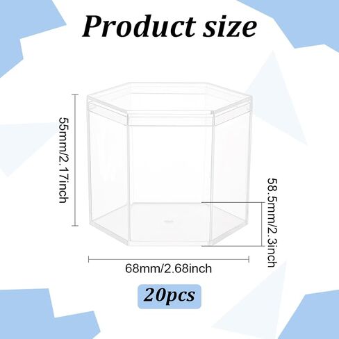BENECREAT 20 Packs Hexagon Storage Containers, 2.7x2.3x2.2inch Small Clear Acrylic Boxes Plastic Display Box with Hat Cover for Gifts, Weddings, Party Favors, Treats, Candies in Saudi Arabia