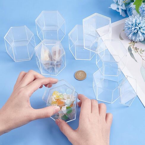 BENECREAT 20 Packs Hexagon Storage Containers, 2.7x2.3x2.2inch Small Clear Acrylic Boxes Plastic Display Box with Hat Cover for Gifts, Weddings, Party Favors, Treats, Candies in Saudi Arabia
