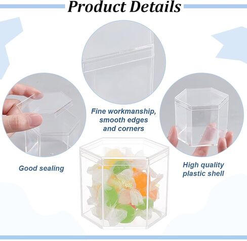 BENECREAT 20 Packs Hexagon Storage Containers, 2.7x2.3x2.2inch Small Clear Acrylic Boxes Plastic Display Box with Hat Cover for Gifts, Weddings, Party Favors, Treats, Candies in Saudi Arabia