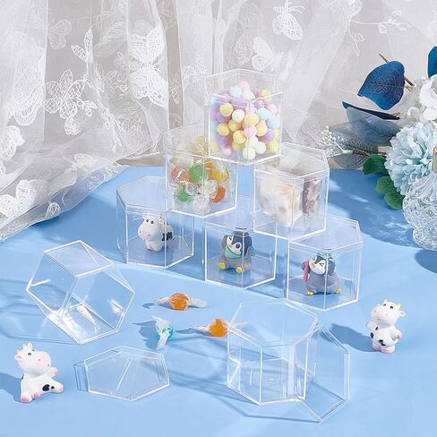 BENECREAT 20 Packs Hexagon Storage Containers, 2.7x2.3x2.2inch Small Clear Acrylic Boxes Plastic Display Box with Hat Cover for Gifts, Weddings, Party Favors, Treats, Candies in Saudi Arabia