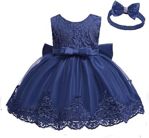 0-2T Big Bowknot Toddler Baby Girls Photo Shoot Pageant Party Lace Dress with Headwear in Saudi Arabia