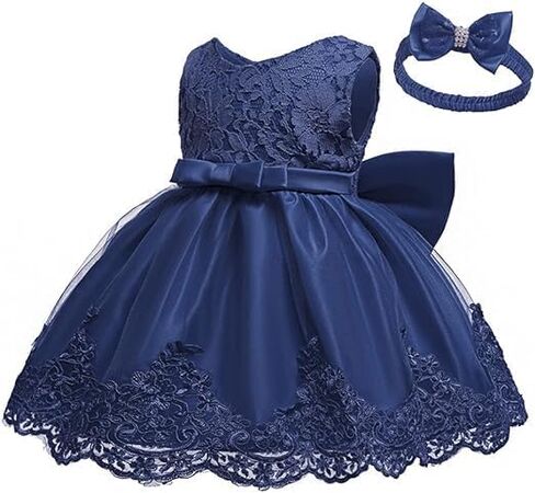 0-2T Big Bowknot Toddler Baby Girls Photo Shoot Pageant Party Lace Dress with Headwear in Saudi Arabia