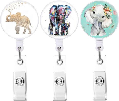 Badge Reel,Retractable Badge Holders with Swivel Belt Clip, Name ID Badge Clips Keychain for Office Worker Doctor Nurse Employee(3P Cute Elephant) in Saudi Arabia