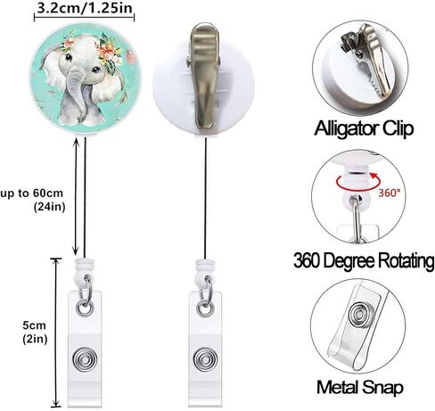 Badge Reel,Retractable Badge Holders with Swivel Belt Clip, Name ID Badge Clips Keychain for Office Worker Doctor Nurse Employee(3P Cute Elephant) in Saudi Arabia