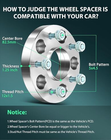 SCITOO 2X 1 25mm Hubcentric Wheel Spacers 5x4.75 to 5x4.75 7/16" Studs Fits for Biscayne for Camaro in Saudi Arabia