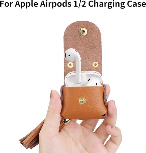 MODOS LOGICOS Charging Case Cover for Apple Air Pods, Genuine Leather Case with a Couple of Drooping Tassels for Apple AirPods 1/2 Charging Case - Beige in Saudi Arabia