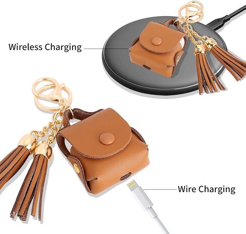 MODOS LOGICOS Charging Case Cover for Apple Air Pods, Genuine Leather Case with a Couple of Drooping Tassels for Apple AirPods 1/2 Charging Case - Beige in Saudi Arabia