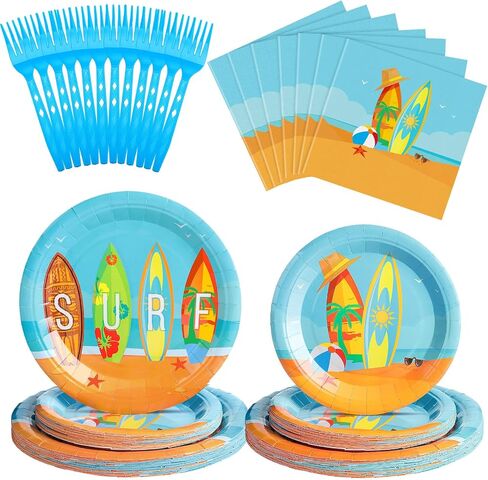 Suclain 96 Pcs Beach Surfing Party Supplies Plates and Napkins Party Supplies Theme Party Decorations Party Favor for Baby Shower Birthday Theme Party in Saudi Arabia