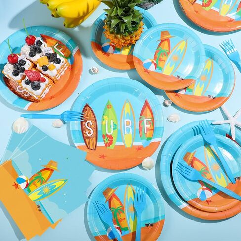 Suclain 96 Pcs Beach Surfing Party Supplies Plates and Napkins Party Supplies Theme Party Decorations Party Favor for Baby Shower Birthday Theme Party in Saudi Arabia