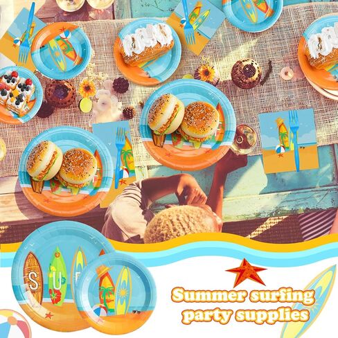 Suclain 96 Pcs Beach Surfing Party Supplies Plates and Napkins Party Supplies Theme Party Decorations Party Favor for Baby Shower Birthday Theme Party in Saudi Arabia