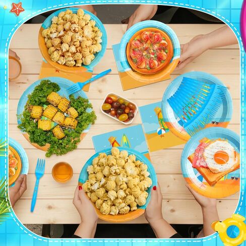 Suclain 96 Pcs Beach Surfing Party Supplies Plates and Napkins Party Supplies Theme Party Decorations Party Favor for Baby Shower Birthday Theme Party in Saudi Arabia
