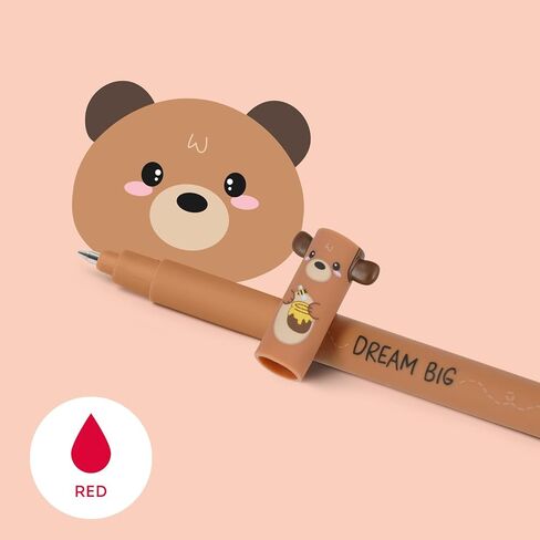 Legami - Erasable Gel Pen, Ball on the End to Remove Ink without Consuming the Paper - Red Thermal Sensitive Ink, Tip Diameter 0.7 mm - Teddy Bear Theme in Saudi Arabia
