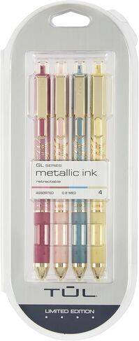 TUL® GL Series Retractable Gel Pens, Limited Edition, Medium Point, 0.8 mm, Assorted Barrel Colors With Feather Pattern, Assorted Metallic Inks 2, Pack Of 4 Pens in Saudi Arabia