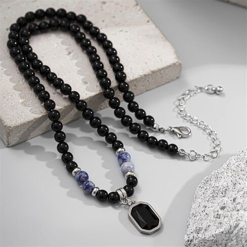 Natural Stone Bead Necklaces Tiger Eye Stone Beads Necklace for Men Charm Choker Neck Chain Fashion Men and Women Handmade Jewelry (Grey) in Saudi Arabia