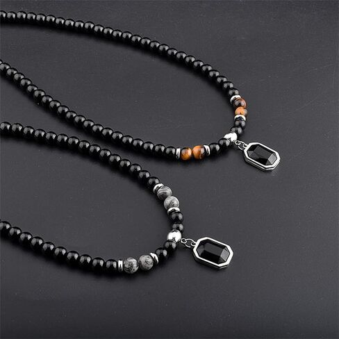 Natural Stone Bead Necklaces Tiger Eye Stone Beads Necklace for Men Charm Choker Neck Chain Fashion Men and Women Handmade Jewelry (Grey) in Saudi Arabia