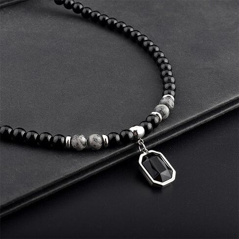 Natural Stone Bead Necklaces Tiger Eye Stone Beads Necklace for Men Charm Choker Neck Chain Fashion Men and Women Handmade Jewelry (Grey) in Saudi Arabia