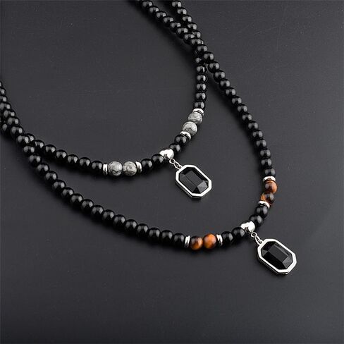 Natural Stone Bead Necklaces Tiger Eye Stone Beads Necklace for Men Charm Choker Neck Chain Fashion Men and Women Handmade Jewelry (Grey) in Saudi Arabia
