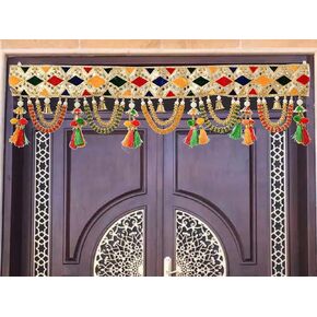 توران للباب بوجا ماندير ديوالي ديكور باندهانوار بندروال تورانام للباب الرئيسي للتعليق على الحائط ديكور المنزل توران متعدد الألوان (36 بوصة × 9 بوصة) in Kuwait