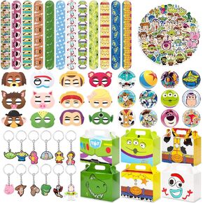 لوازم حفلات أعياد الميلاد - مجموعة هدايا حفلات أعياد الميلاد مكونة من 110 قطعة، تتضمن 12 قناعًا و12 صندوقًا و12 سلسلة مفاتيح و12 سوارًا و12 دبوس زر و50 ملصقًا هدايا لحفلات الأولاد in Kuwait