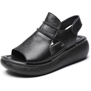 Women'S Soft Leather Ankle Strap Open Toe Sandals,Comfortable Adjustable Non-Slip Wedge Summer Sandals,Outdoor Breathable Walking Platform Casual Sandals