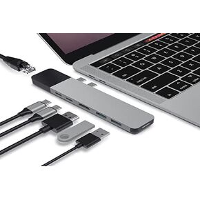 HyperDrive USB C Hub, Dual Type C Hub Adapter for MacBook Pro 13" 15", 6-in-2 Multi-Port Thunderbolt USB-C Dongle with Gigabit Ethernet, 40Gb/s C-USB 100W, 5Gb/s Type-C 60W PD, 4K HDMI