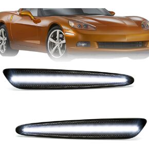 White Front LED Side Marker Lights for Chevy Corvette C6 2005 2006 2007 2008 2009 2010 2011 2012 2013 Smoked Lens White Fender Bumper Lamps Pack of 2