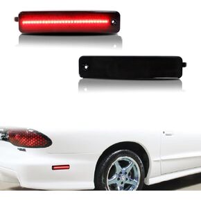 ADIIL Dark Smoked Lens Amber LED Rear Side Marker Signal Lights Bumper Reflector Lamps Set Compatible With 1993-2002 Pontiac Firebird Trans Am (Rear Side Marker, Red LED)