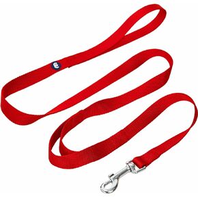 Blueberry Pet Essentials Double Handle Dog Leash for Traffic Control | 5ft. x 5/8" Small Dog Leash | Classic Dog Leash with Two Handles for Dogs That Pull | Nylon 2 Handle Dog Leash in Rouge Red