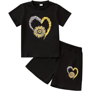 Yoxindax Kid Toddler Girls Summer Clothes Outfit Plaid Panel Bear Print Tee Top & Bow Front Shorts 2Pcs Set