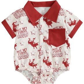 Muasaaluxi Western Baby Boy Clothes Cow Print Short Sleeve Romper Button Down Lapel Polo Shirt Onesie Summer Outfit 0-18M
