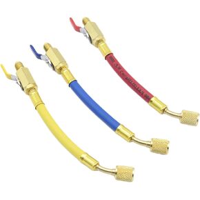 R134A R410A R22 R12 Charging Hoses and Ball Valve Set HVAC Low Loss Fittings Set, 3 Colors Coded Hoses/w Ball Valve 1/4in SAE Thread for AC HVAC Maintenance Kit Tools, 7" Long