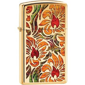 Zippo Lighter: Slim Floral Pattern, Fusion - High Polish Brass 80797