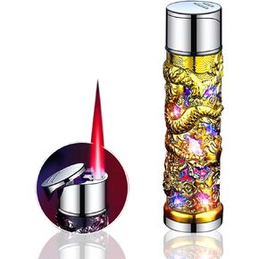 Creative Shiny Dragon Torch Lighter, Windproof Lighter, Jet Red Flame Butane Lighter, Adjustable Butane Torch Lighter, Cool Lighter, Unique Men's Lighter, Women's Lighter (No Gas) (Black)