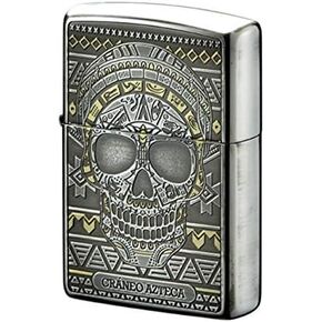 Zippo Aztecah Skull Face Both Side Etching Oxidized Silver Plating Japan Limited Oil Lighter