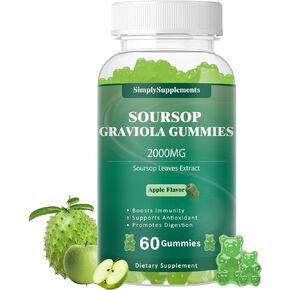 Soursop Graviola Gummies, Natural Soursop Leaves Extract 2000mg for Antioxidant, Immune Support & Digestive Promotion, Vegan - Apple Flavor - 60 Gummies