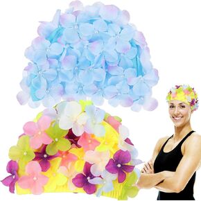 PartyKindom Floral Swim Caps: 2pcs Petal Stylish Swimming Cap Comfortable Swimming Hats Elastic Ear Hair Protection Bathing Caps for Women Swimming