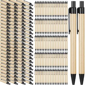Sabary 200 Pack Black Ballpoint Pens Medium Point Retractable Pens Eco Friendly Pens Recycled Kraft Paper Pens Bulk Office Writing Journaling Supplies