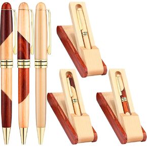 3 Pack Wooden Ballpoint Pen Gift Set Nice Business Ballpoint Pen 3 Pen Holder Box Writing Pens Fancy Pen Display Case for Men Writer Employee Office Supplies