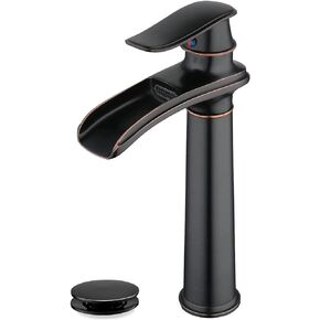 Waterfall Spout Commercial Bathroom Vessel Sink Faucet Single Handle One Hole Deck Mount Brushed Gold Lavatory Mixer Tap