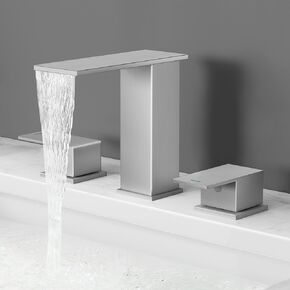 KES Bathroom Faucets for Sink 3 Hole - Waterfall Widespread Bathroom Sink Faucet - 8-Inch Vanity Faucet with cUPC Supply Lines - All SUS304 Stainless Steel, Brushed Finish, L4358LFF12-BS