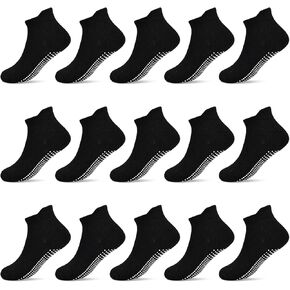 ELUTONG Non Slip Toddler Socks 15 Pairs with Grips Anti Skid Solid Color Crew Socks for Kids Boys Girls 1-7 Years