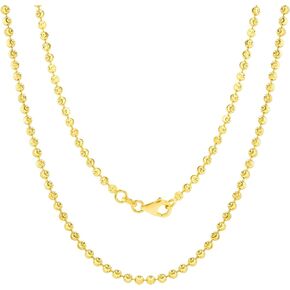 Nuragold 10K Yellow Gold Solid 2.5mm Diamond Cut Moon Ball Bead Chain Dog Tag Necklace, Mens Women Jewelry Lobster Clasp 16" 18" 20" 22" 24" 26" 28" 30"