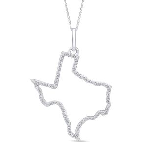 Jewel Zone US 1/10 Cttw Natural Diamond Accent State of Texas Outline Pendant Necklace in 14K Gold Over Sterling Silver (0.10 Cttw)