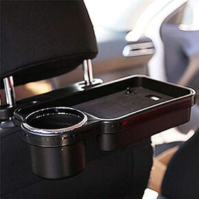 Car Back Seat Organizer with Tray, Universal Portable Foldable Auto Headrest Drink Holder Stand Food Tray