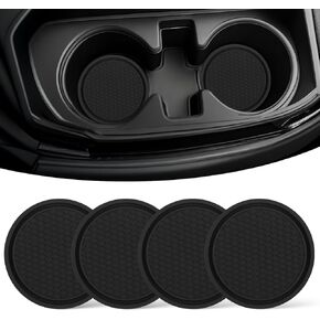 4 Pack Black Silicone Car Cup Coaster Suitable for Most Car Interior, Car Cup Holder Coaster, Universal Durable Auto Cup Mat, Vehicle Accessories for Men and Women, Waterproof Embedded Drink Mat