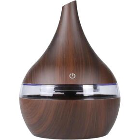 Happy Hauls Small Faux Wood Grain Aromatherapy Oil Diffuser LED Light Up, Cool Mist Humidifier (Dark Wood)
