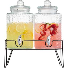 Style Setter Glass Beverage Dispenser with Stand (Set of 2), 1.5 Gallon Glass Drink Dispenser with Stand & Spigot, Party Drink Dispenser for Lemonade, Punch, Water, Juice Dispensers for Parties