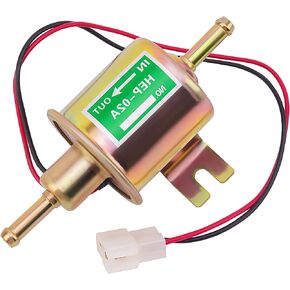 Electric Fuel Pump 12V Universal Transfer Inline Low Pressure Gas Diesel Fuel Pump 2.5-4psi HEP02A HEP-02A for Lawn Mower Motorcycle Carburetor ATV Trucks Boats Gasoline or Diesel Engine